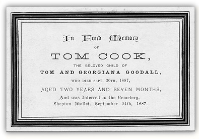 Inside front cover of small memorial card 1887