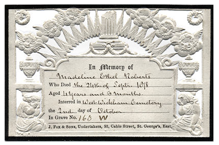 1878 Memorial card by Wood