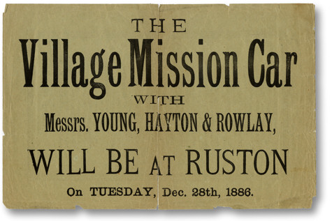 Image of handbill for the visit of the Village Mission Car