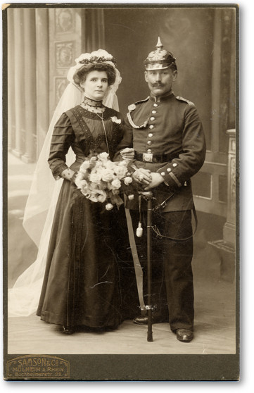 Image of cabinet photo depicting German bride and groom