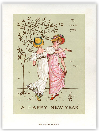 Image of Victorian New Year card illustrated by Kate Greenaway