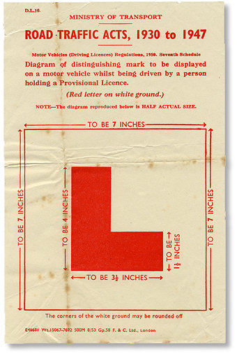 Image of Road Traffic Acts leaflet for the L plate