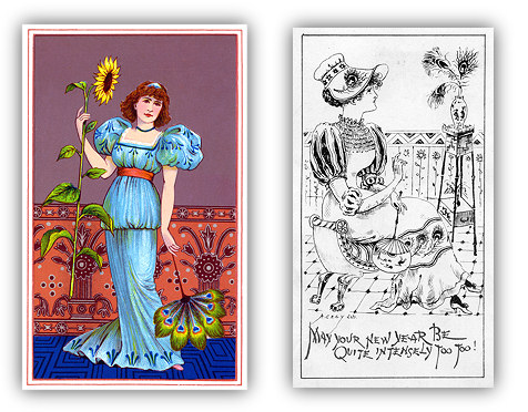 Image of two Victorian greeting cards lampooning the Aesthetic craze