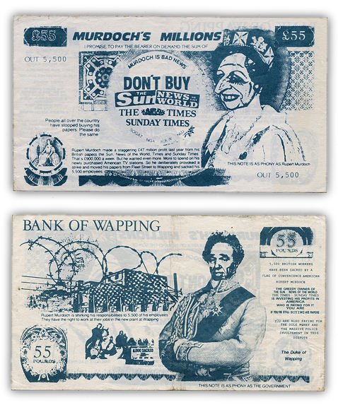 Image of phony bank note issued for Wapping Dispute
