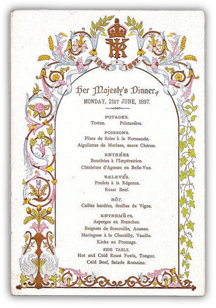 Image of Dinner menu for Queen Victoria
