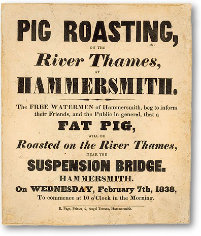 Image of leaflet for pig roasting on the Thames 1838