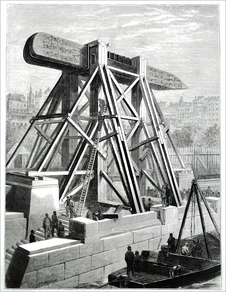 Image of Cleopatra's Needle installation by the River Thames