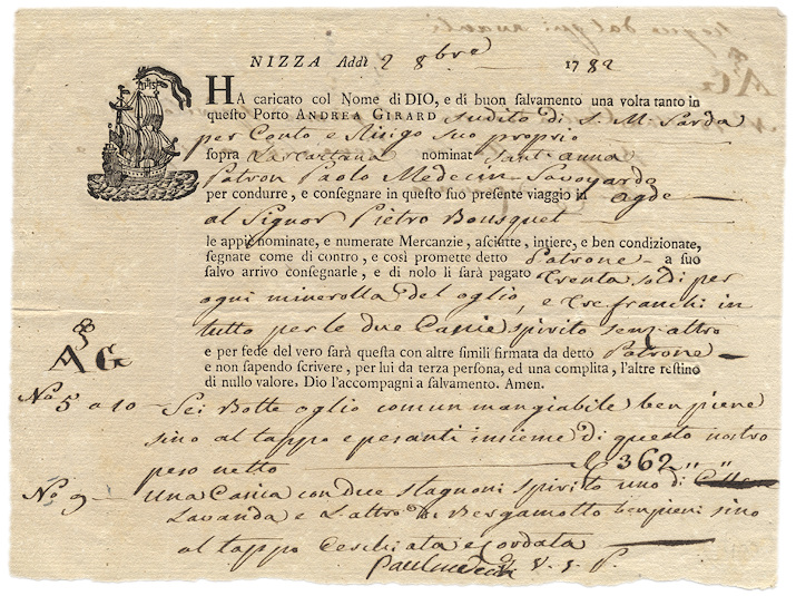 Bill of Lading 1782