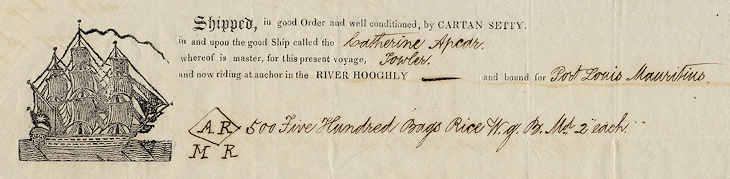 Detail from Bill of Lading 1854